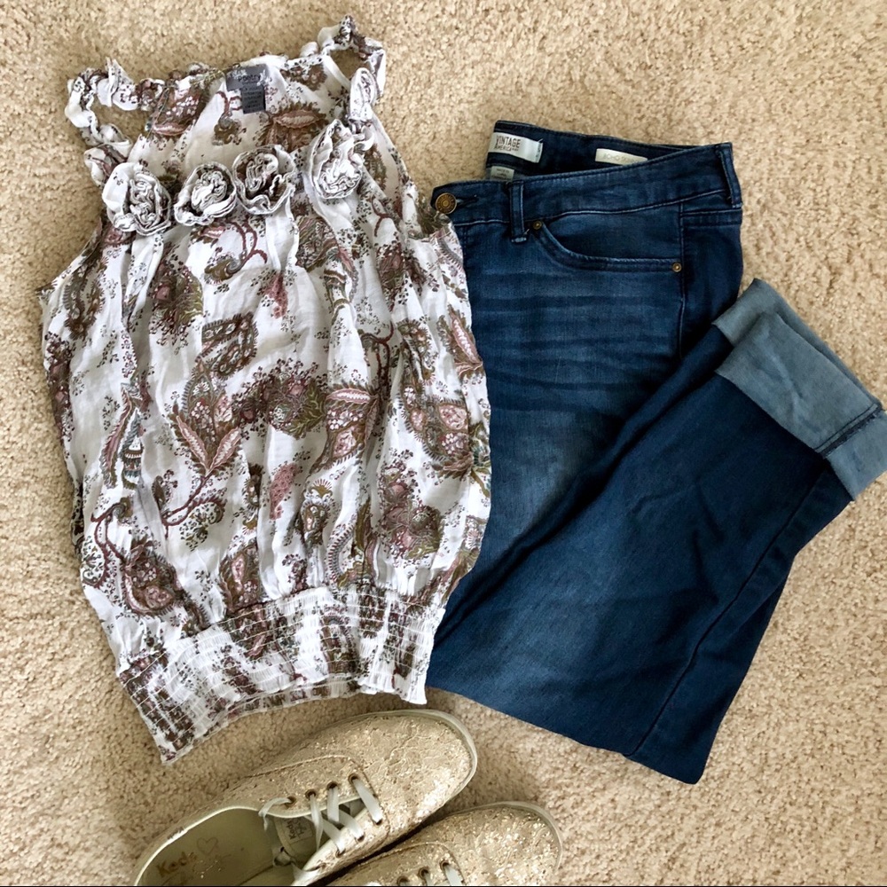 Paisley Print Top with Textured Flowers at the Top